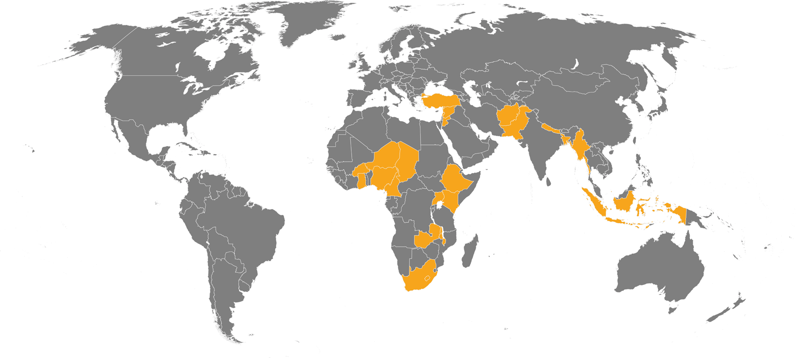 Map showing focus countries for CEDIL funded projects