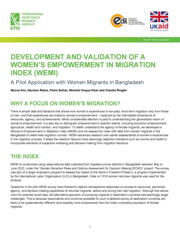 Development and validation of a Women’s Empowerment in Migration Index (WEMI)