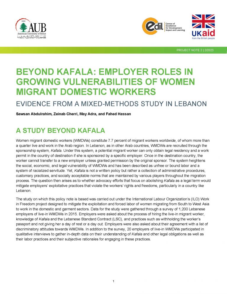 Beyond Kafala: Employer roles in growing vulnerabilities of women migrant domestic workers