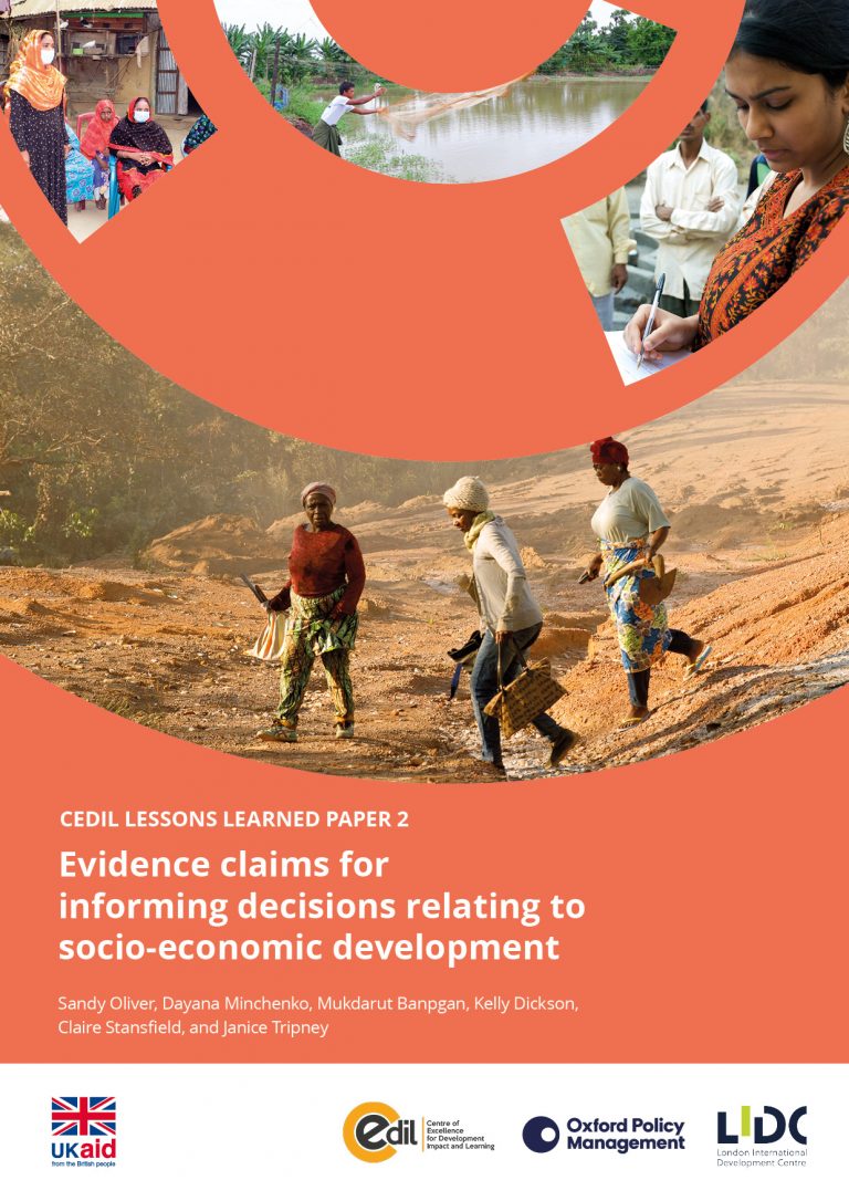 Evidence claims for informing decisions relating to socio-economic development