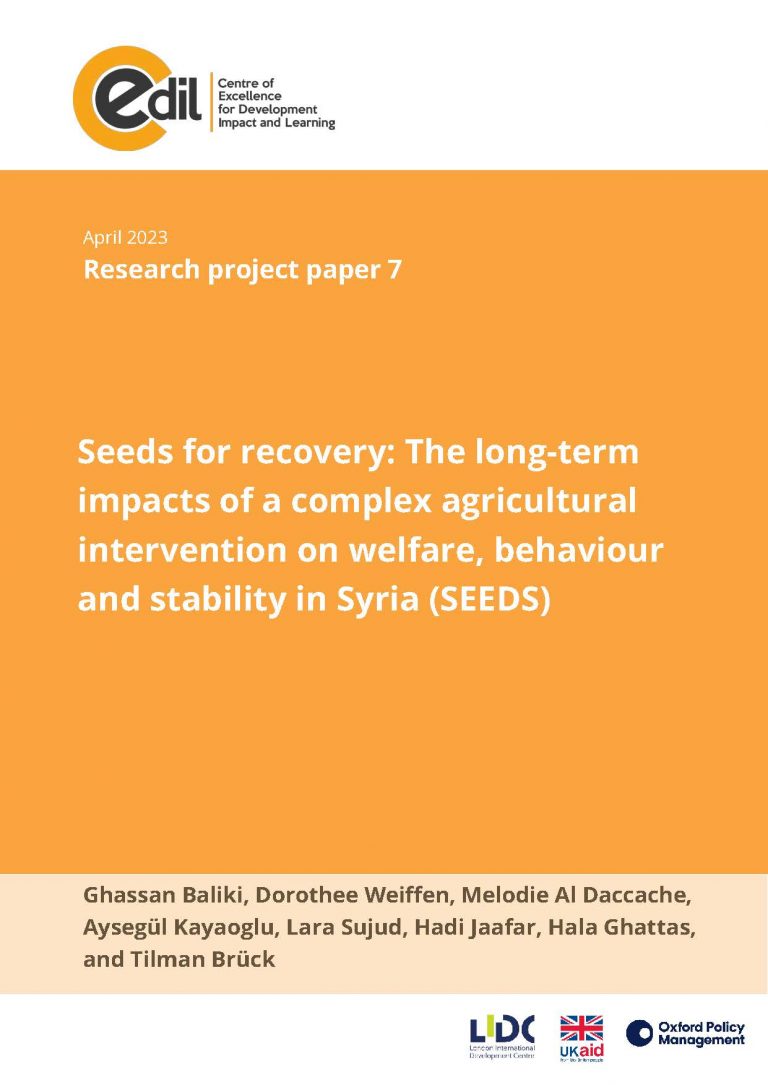 Seeds for recovery: The long-term impacts of a complex agricultural intervention on welfare, behaviour and stability in Syria (SEEDS)